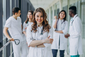 Young Female Doctor Posing Corridor Hospital - PAVON | Contabilidade em São Paulo